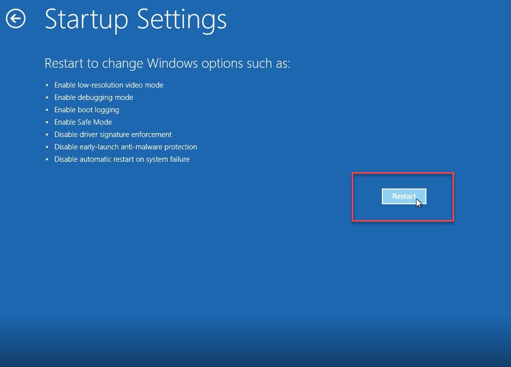 startup settings page screenshot